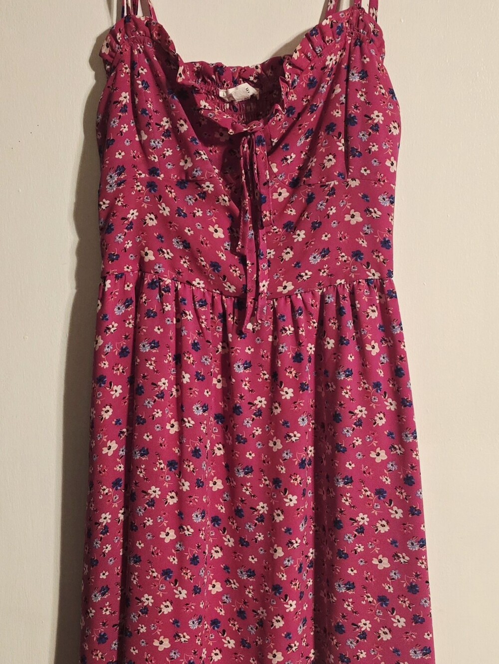 Womens Pink Floral Spaghetti-Strap Sundress
